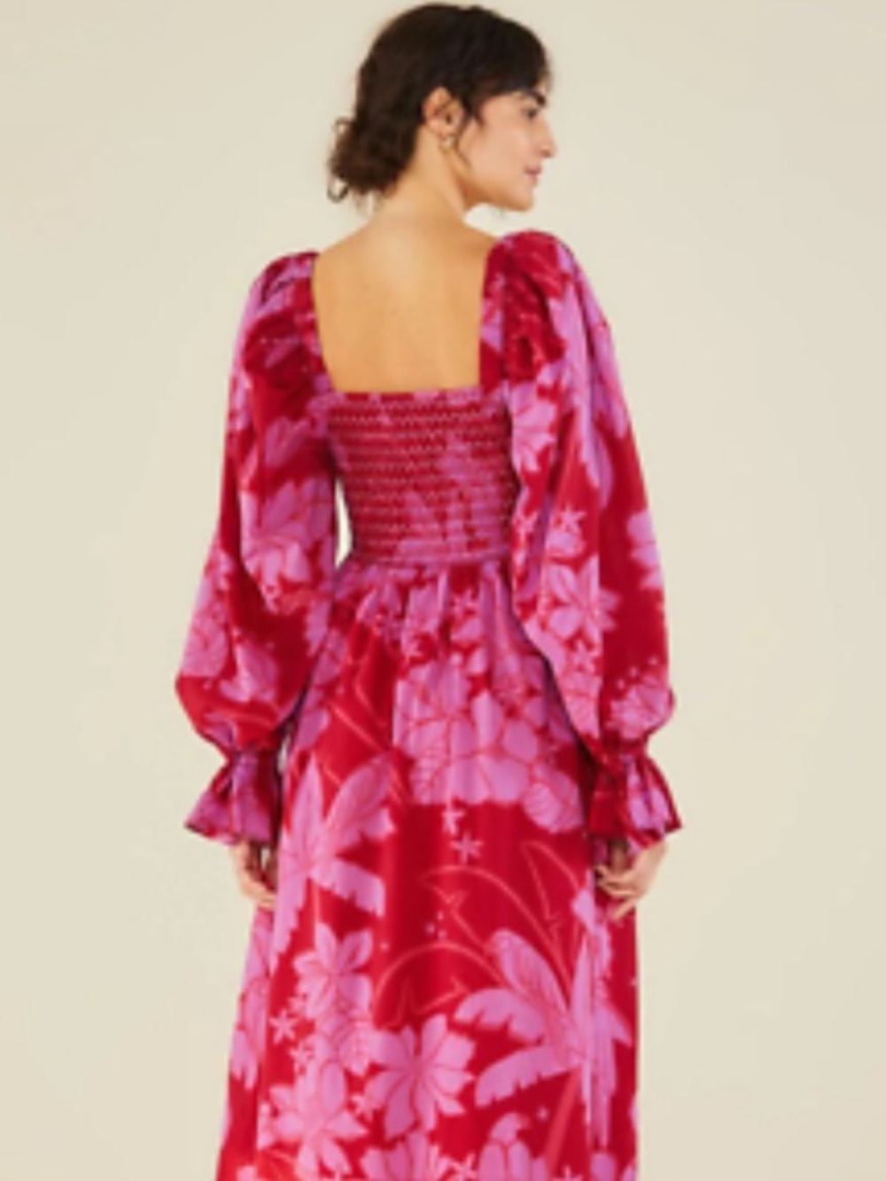 FARM Rio Burgundy and Pink Floral Puff-Sleeve Maxi Dress - Picture 4 of 16